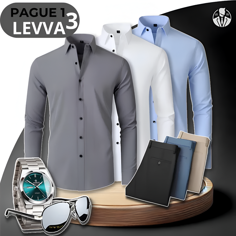 [PAGA 1, LLEVE 3] Camisas Sociales Manga Larga Bold De Seda Color Hielos + Obsequios: 3 PANTALONES, RELOJ Y ANTEOJOS